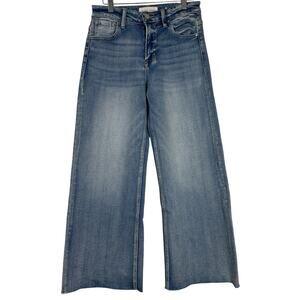 Risen Jeans Women size 3/26 Wide Leg Denim High Rise Stretch Ankle Raw Hem